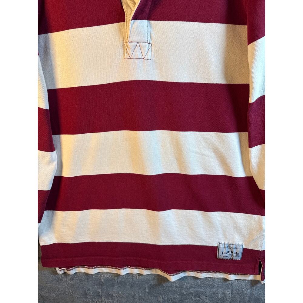VTG 90s Eddie Bauer Maroon & White Striped Long Sleeve Rugby Shirt Men’s XLT - Picture 8 of 10